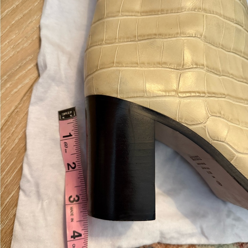 Schutz Vonna Cream Croc-Embossed Heeled Boots 8.5 - Picture 9 of 14